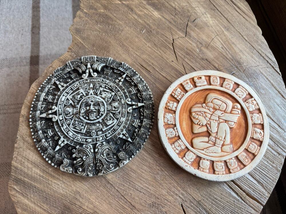Aztec Mayan Calendar Plaque 7 In 6 In Wall Hanging Sandstone Set Of 2